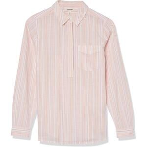 Goodthreads Women's Washed Cotton Long-Sleeve Popover Tunic Pink/Ivory Stripe XS